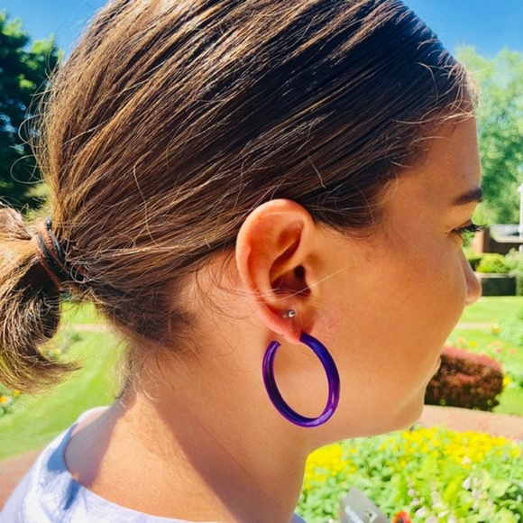 Vintage Dark Purple Mod Enamel Hoops - Picture 3 of 3